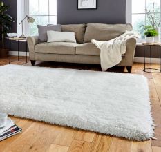 Handwoven White Shaggy Rug